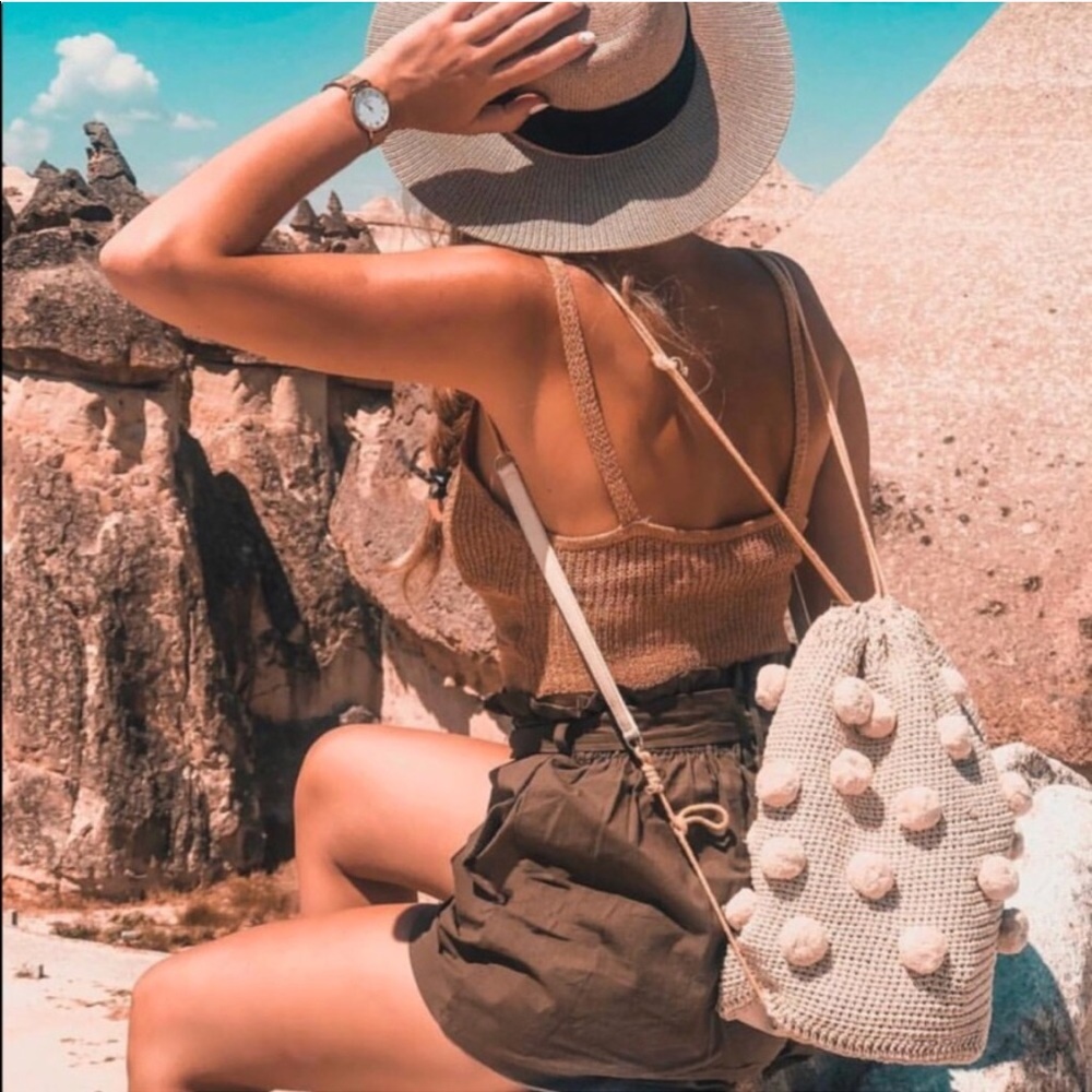 ZARA Fabric Backpack With Pompoms